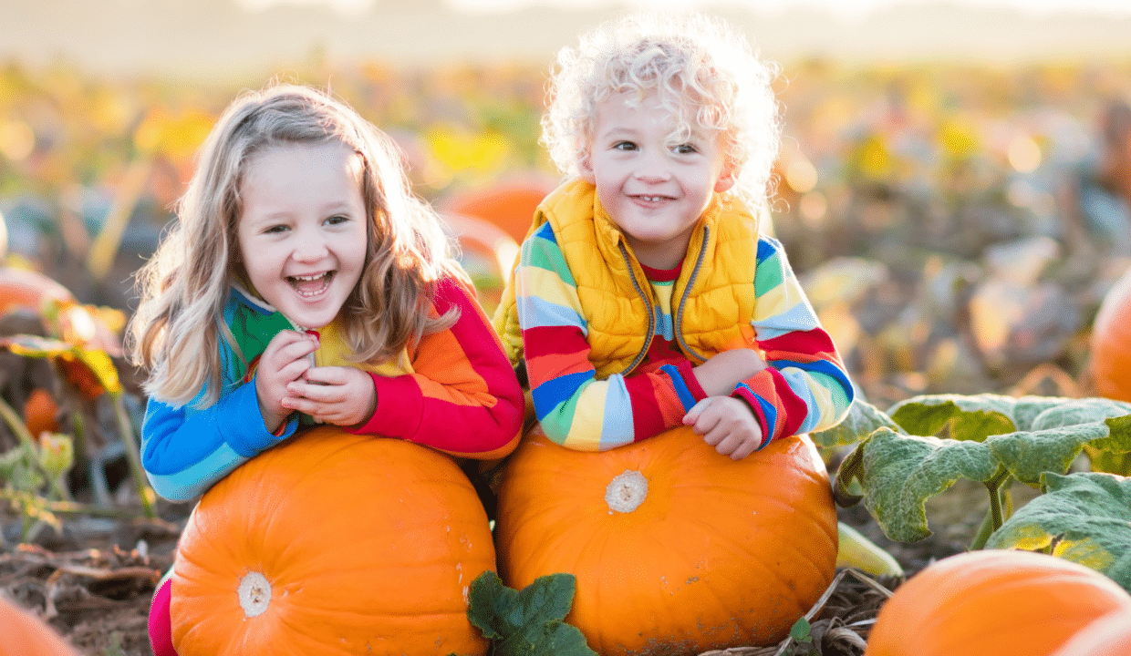 Children in a pumpkin patch in Edmond, OK